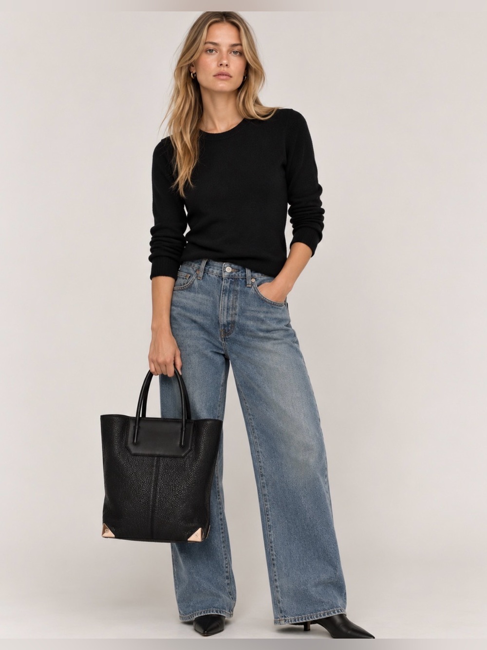 Alexander Wang Pebbled Leather Black Large Prisma Tote Bag Pouch Dust Bag # 78